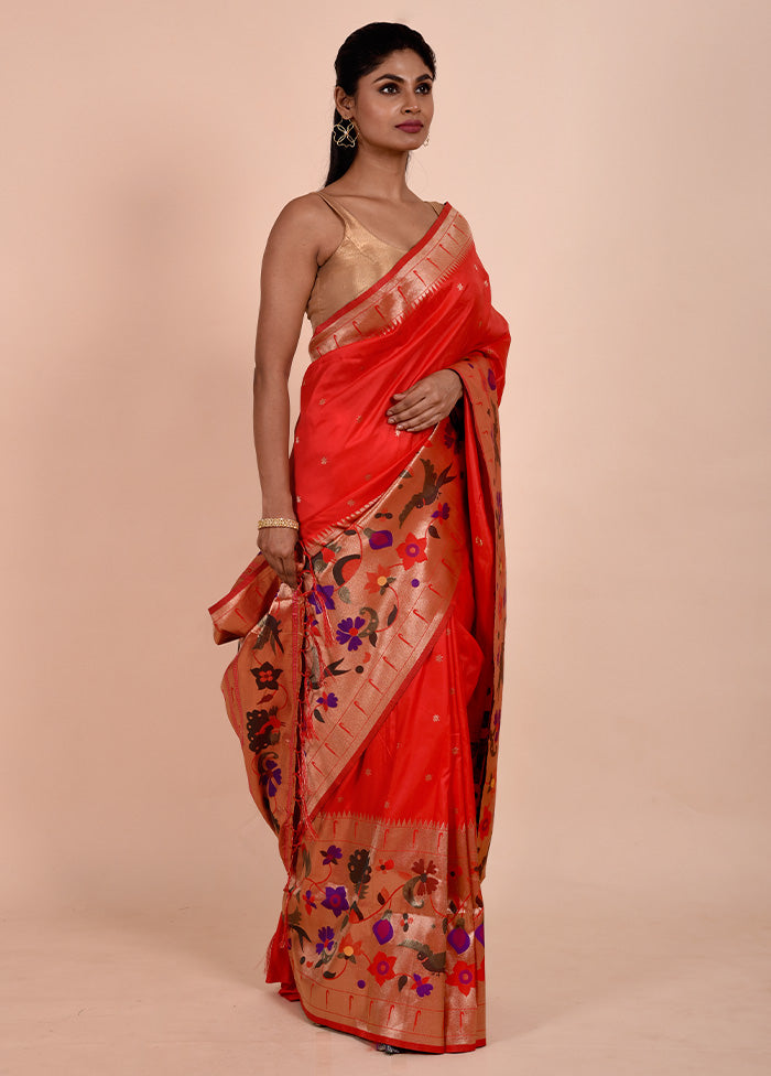 Red Dupion Silk Saree With Blouse Piece