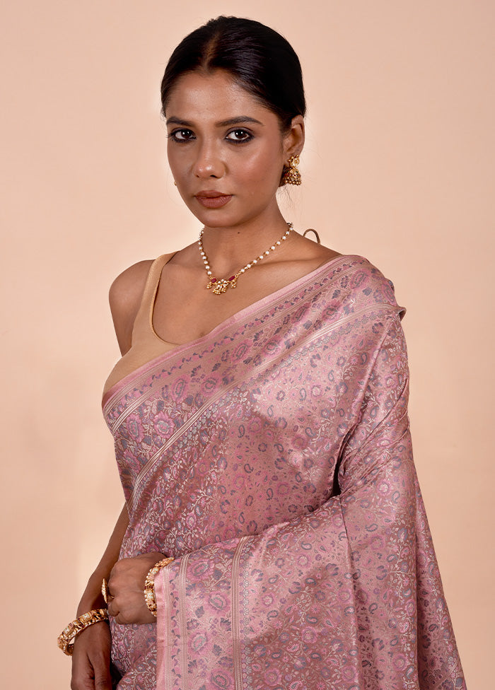 Pink Jamewar Silk Saree With Blouse Piece