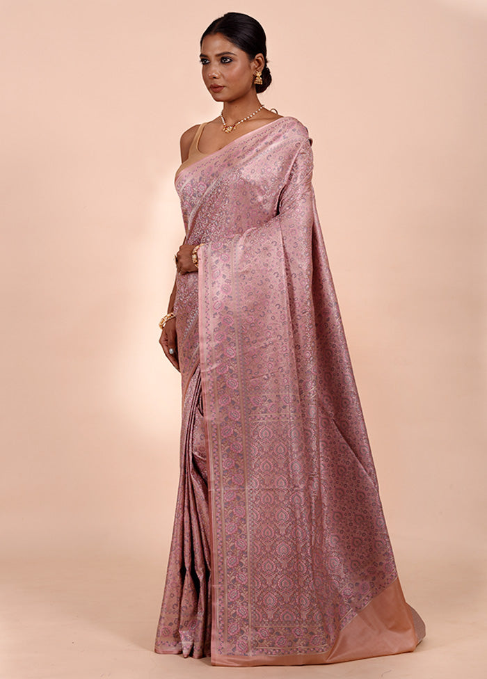 Pink Jamewar Silk Saree With Blouse Piece