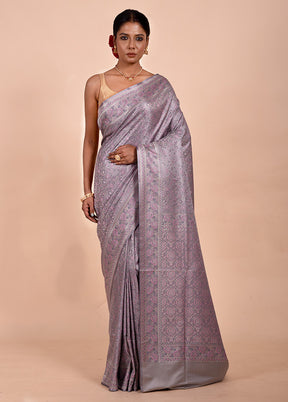 Grey Jamewar Silk Saree With Blouse Piece