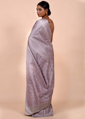 Grey Jamewar Silk Saree With Blouse Piece