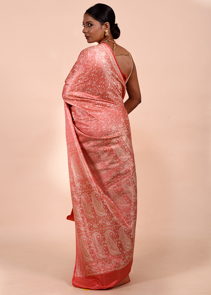 Peach Jamewar Silk Saree With Blouse Piece