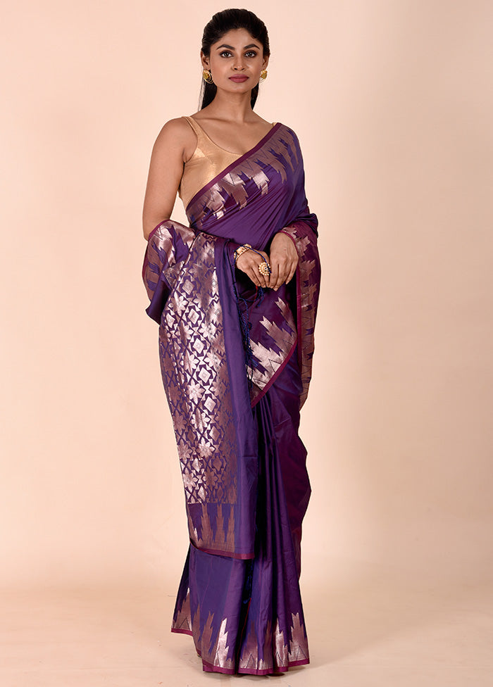 Purple Cotton Saree With Blouse Piece