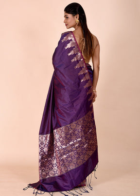 Purple Cotton Saree With Blouse Piece