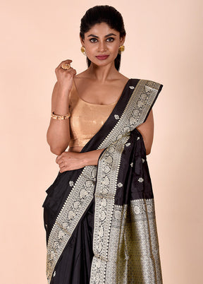 Black Handloom Katan Pure Silk Saree With Blouse Piece