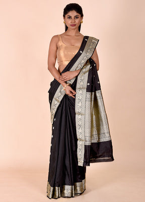 Black Handloom Katan Pure Silk Saree With Blouse Piece