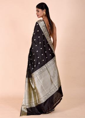 Black Handloom Katan Pure Silk Saree With Blouse Piece