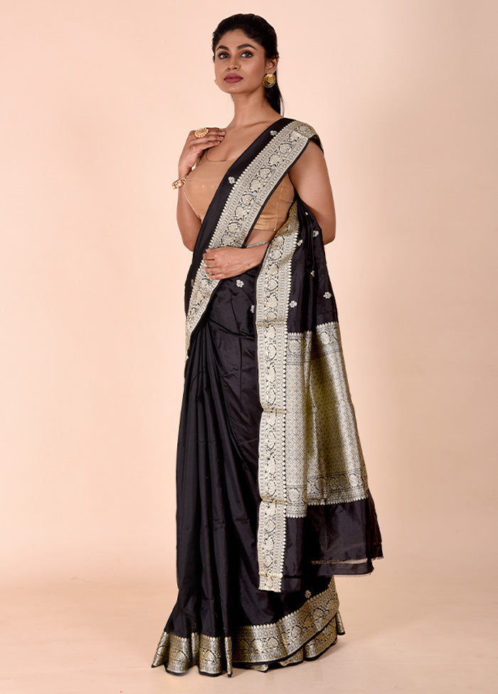 Black Handloom Katan Pure Silk Saree With Blouse Piece