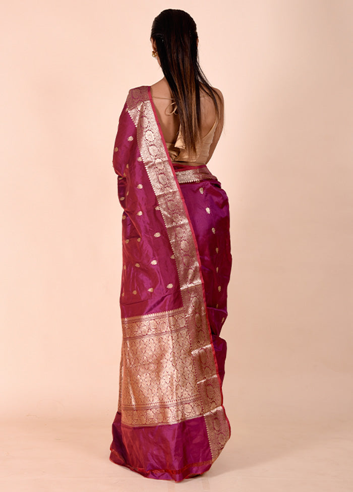 Purple Handloom Katan Pure Silk Saree With Blouse Piece