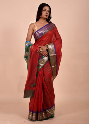 Red Kota Cotton Saree With Blouse Piece