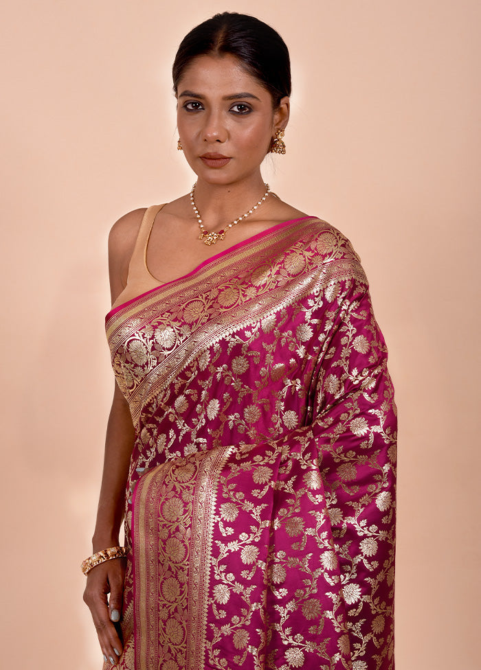 Rani Pink Banarasi Silk Saree With Blouse Piece