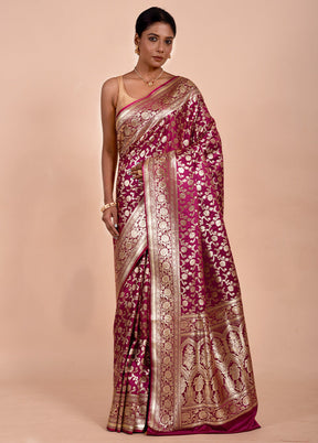 Rani Pink Banarasi Silk Saree With Blouse Piece