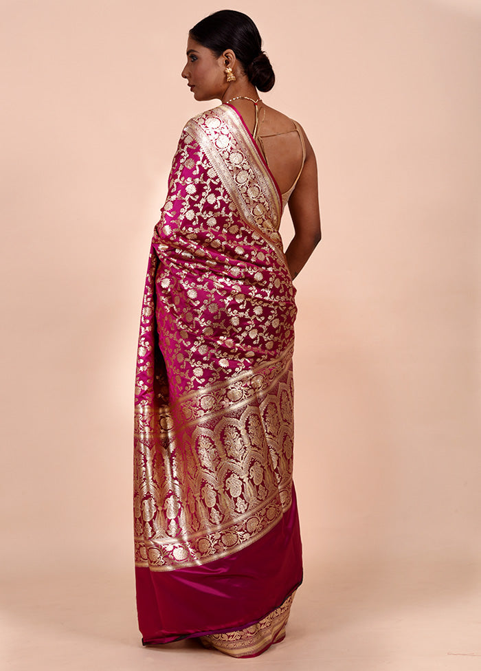 Rani Pink Banarasi Silk Saree With Blouse Piece