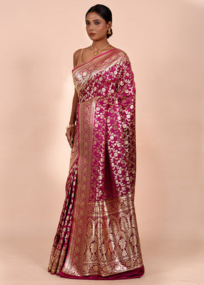 Rani Pink Banarasi Silk Saree With Blouse Piece