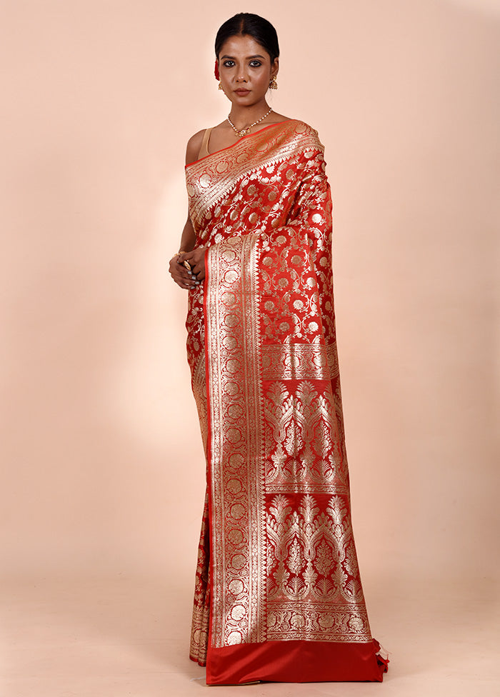 Red Banarasi Silk Saree With Blouse Piece