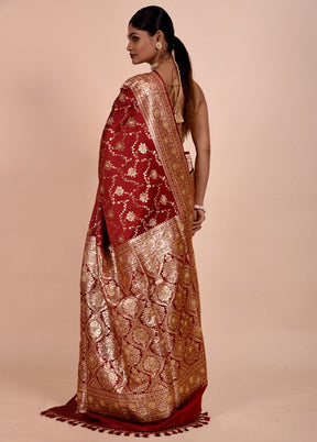 Maroon Banarasi Silk Saree With Blouse Piece