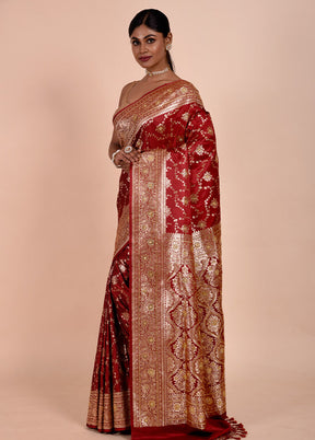 Maroon Banarasi Silk Saree With Blouse Piece