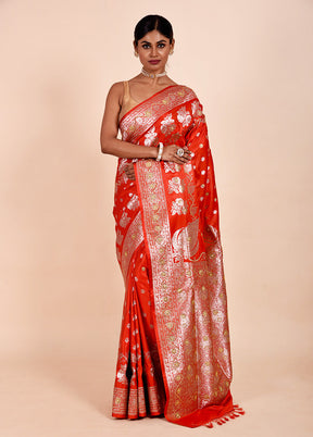 Red Banarasi Silk Saree With Blouse Piece