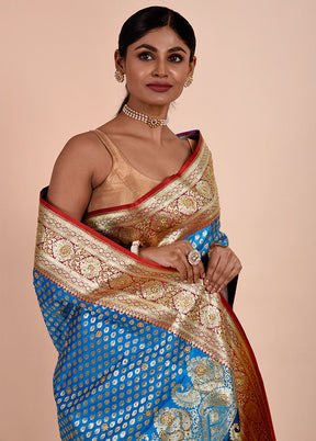 Blue Banarasi Silk Saree With Blouse Piece