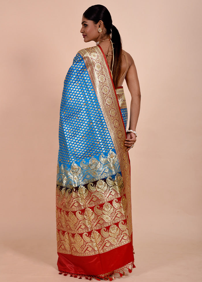 Blue Banarasi Silk Saree With Blouse Piece