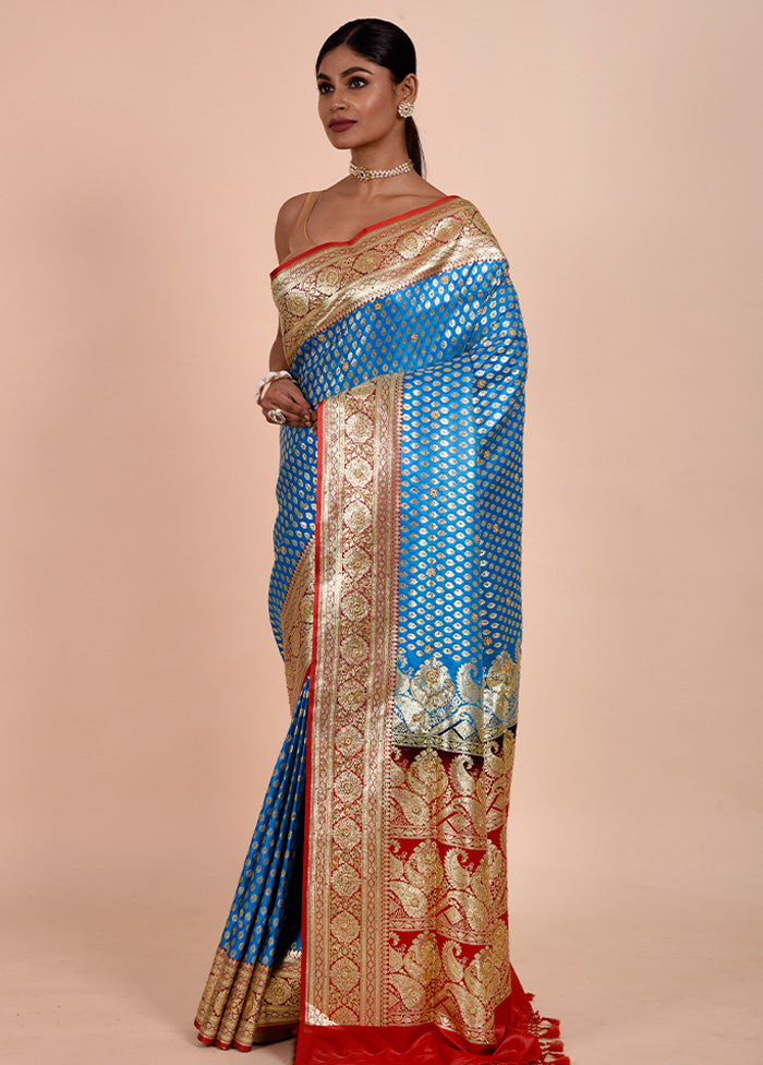 Blue Banarasi Silk Saree With Blouse Piece