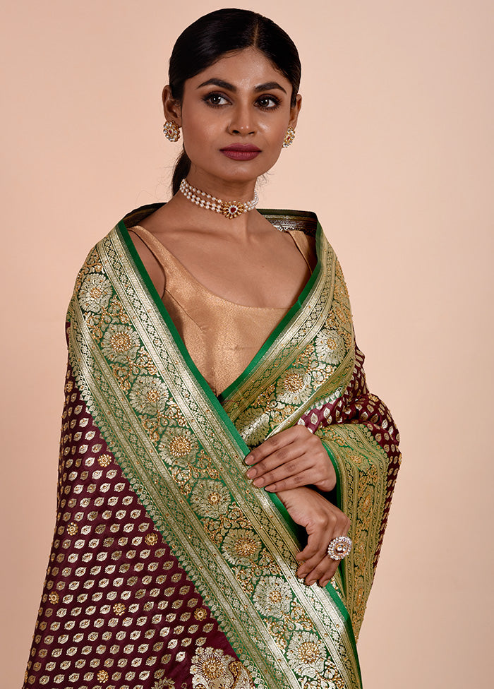 Maroon Banarasi Silk Saree With Blouse Piece