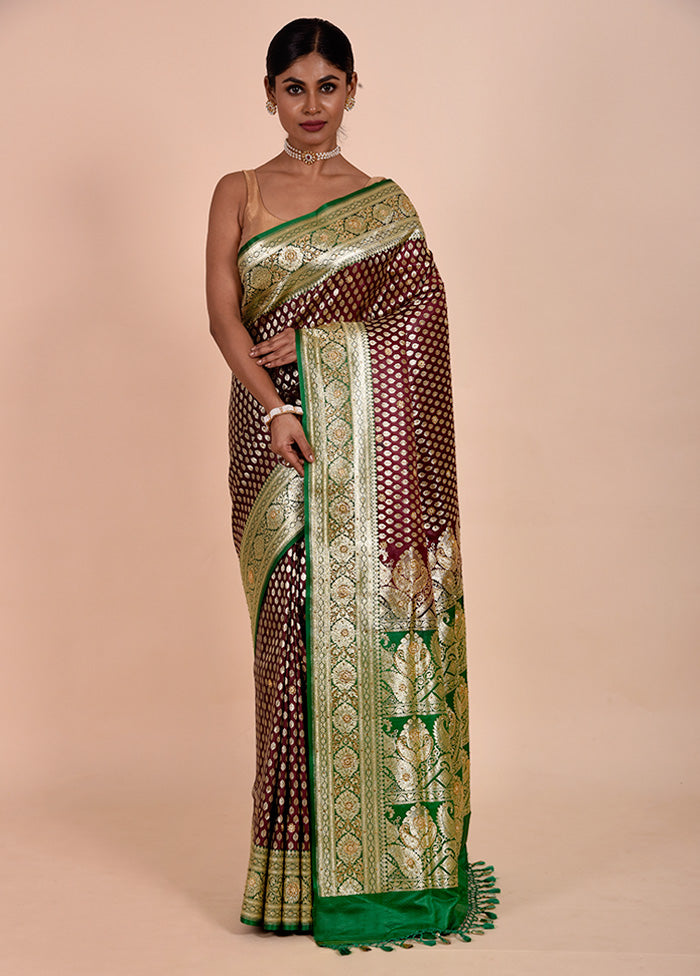 Maroon Banarasi Silk Saree With Blouse Piece