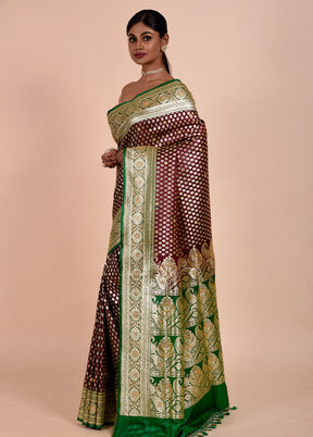 Maroon Banarasi Silk Saree With Blouse Piece