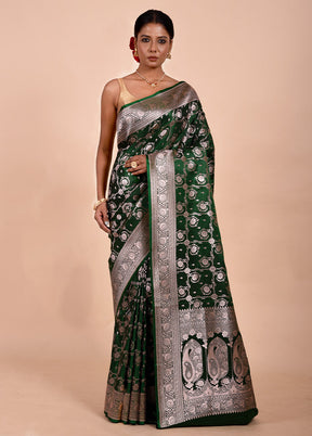 Green Katan Silk Saree With Blouse Piece