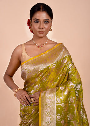 Green Katan Silk Saree With Blouse Piece