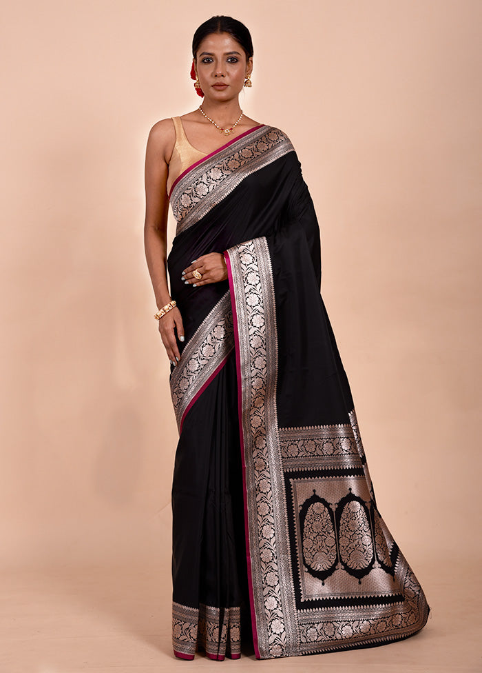 Black Katan Silk Saree With Blouse Piece