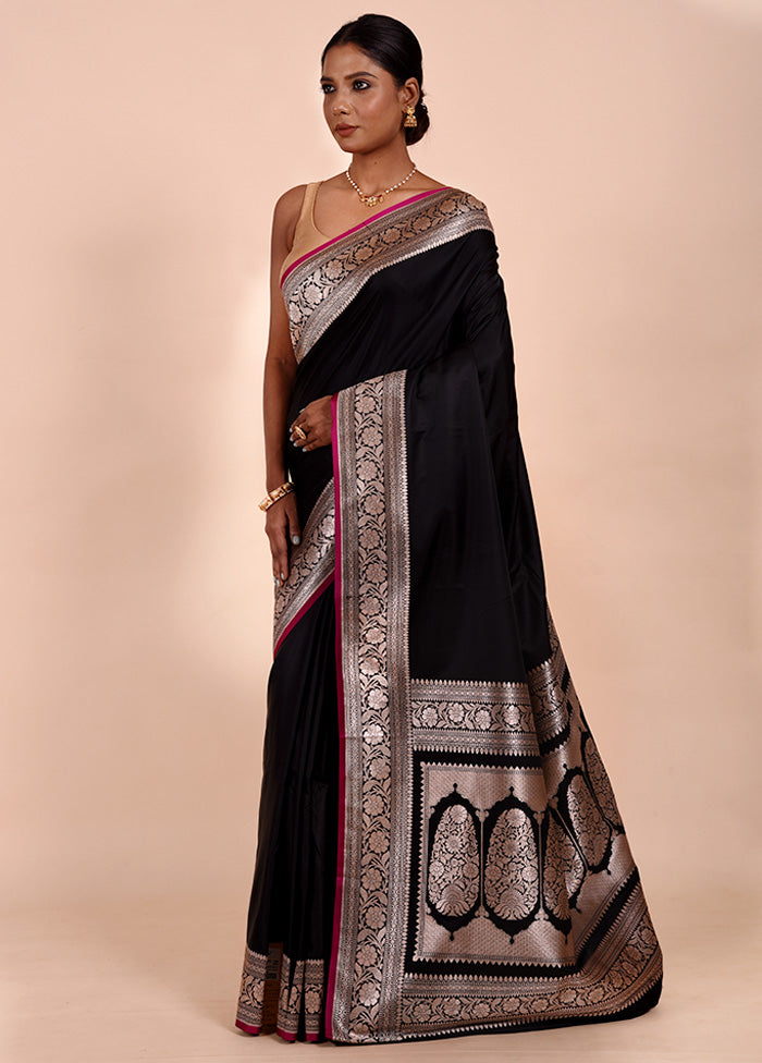 Black Katan Silk Saree With Blouse Piece