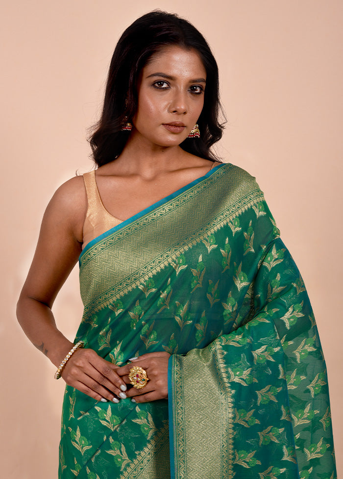 Green Kora Silk Saree With Blouse Piece