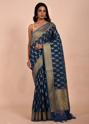 Blue Kora Silk Saree With Blouse Piece