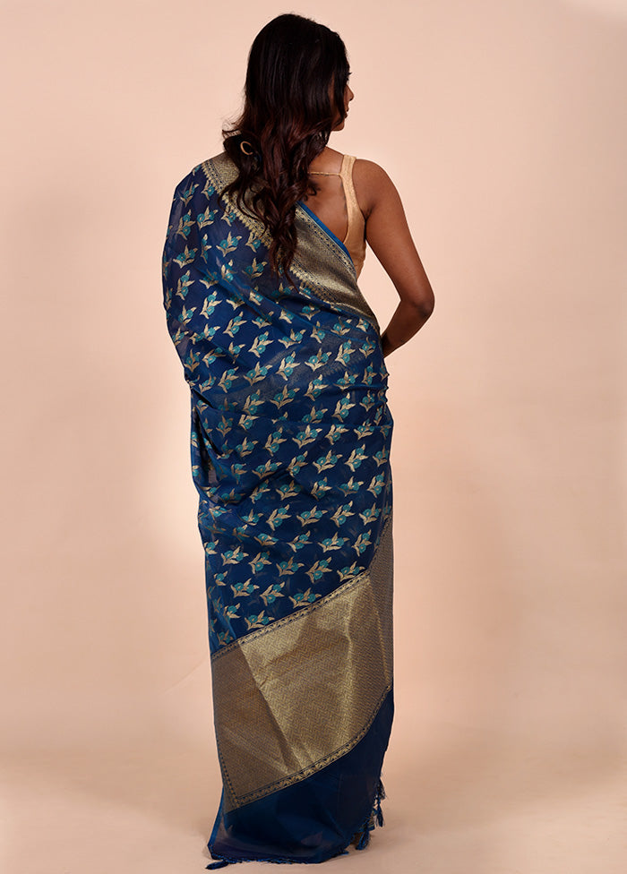 Blue Kora Silk Saree With Blouse Piece