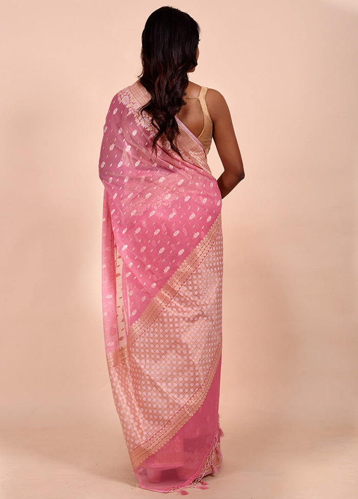 Pink Kora Silk Saree With Blouse Piece