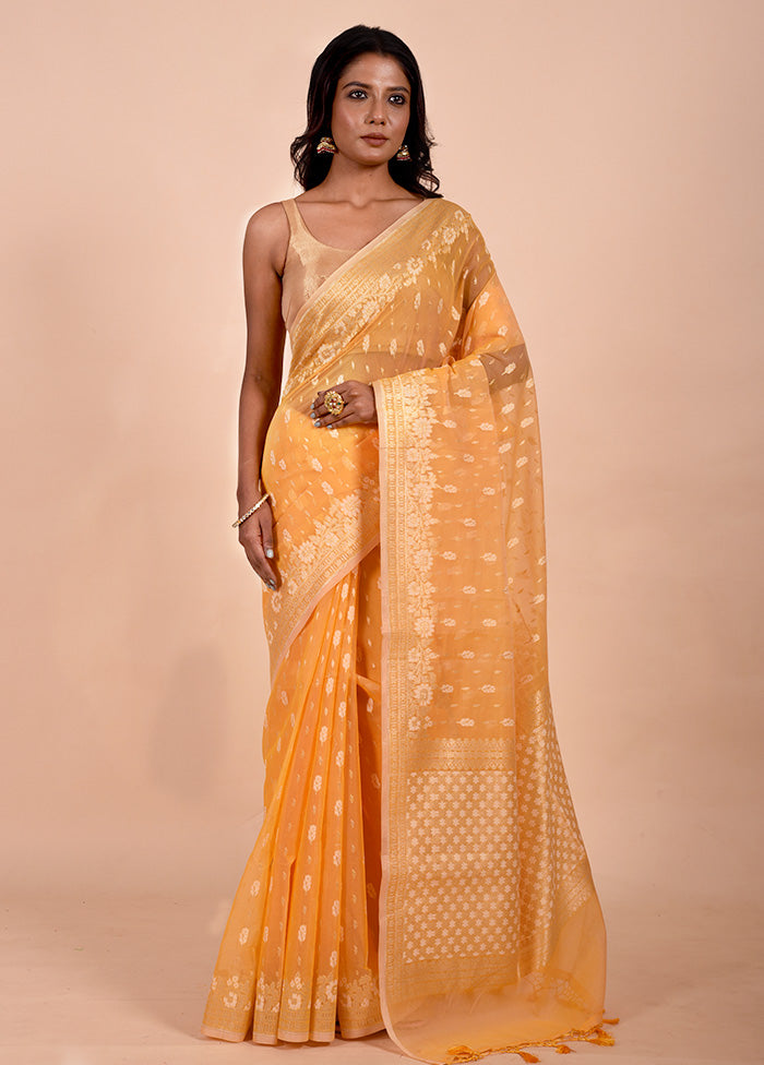 Orange Kora Silk Saree With Blouse Piece