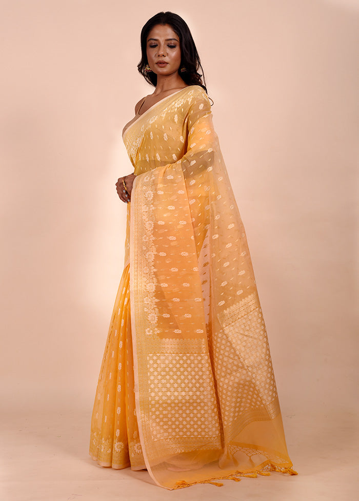 Orange Kora Silk Saree With Blouse Piece