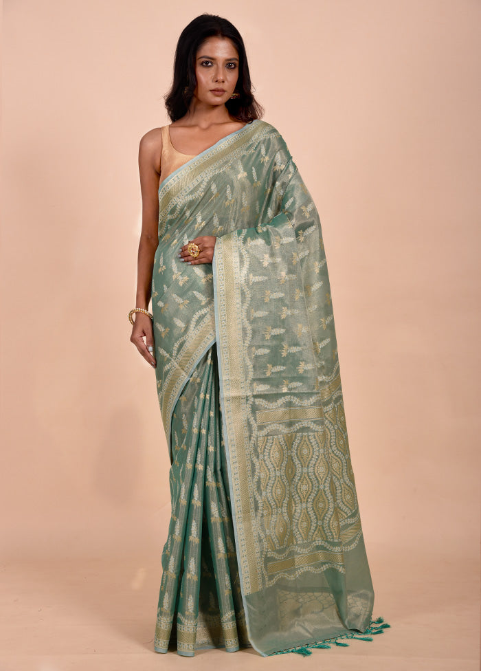 Green Tissue Silk Saree With Blouse Piece