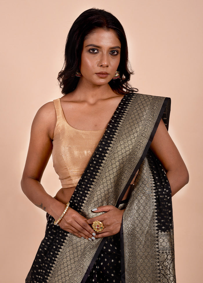 Black Kora Silk Saree With Blouse Piece