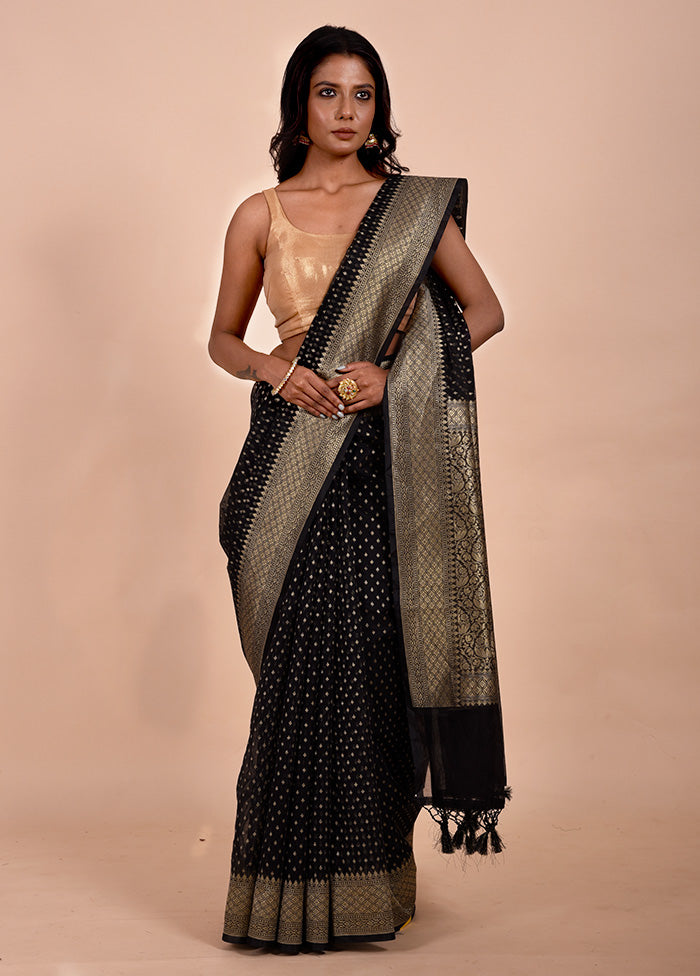 Black Kora Silk Saree With Blouse Piece