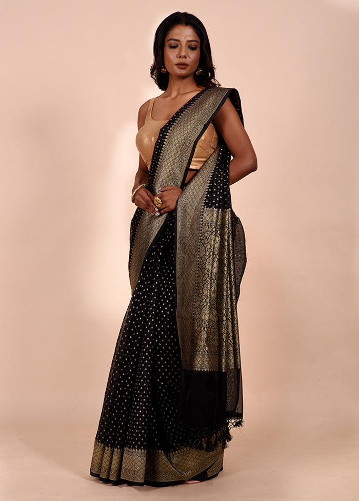 Black Kora Silk Saree With Blouse Piece