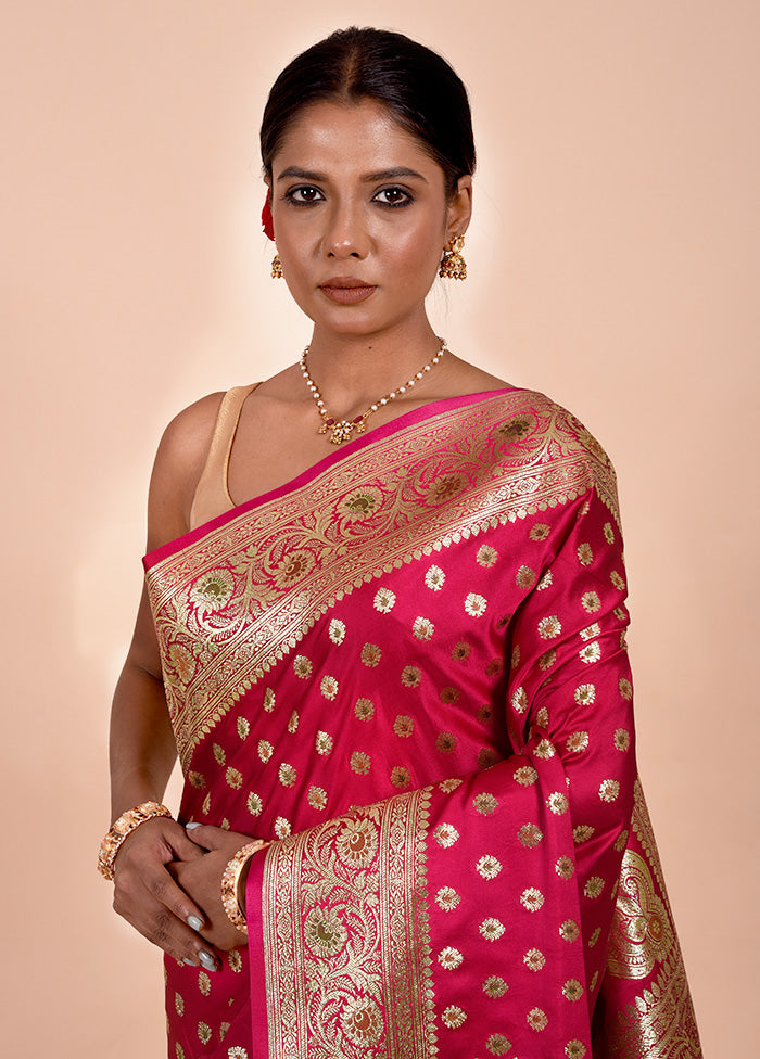 Rani Pink Banarasi Silk Saree With Blouse Piece