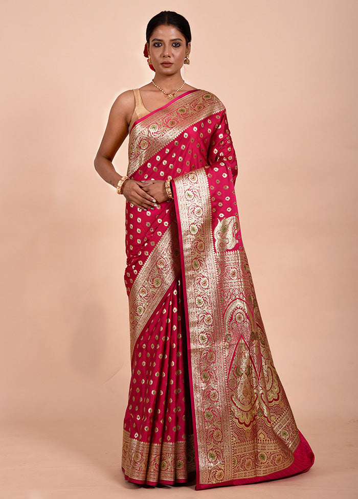 Rani Pink Banarasi Silk Saree With Blouse Piece