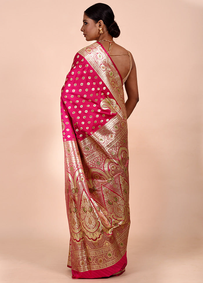 Rani Pink Banarasi Silk Saree With Blouse Piece