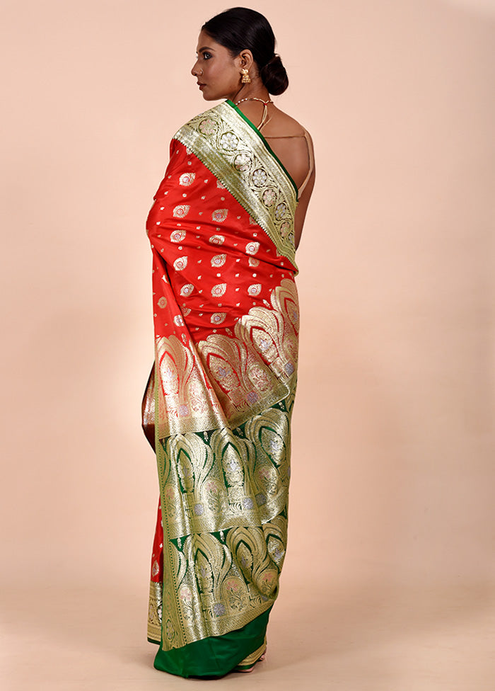 Red Banarasi Silk Saree With Blouse Piece