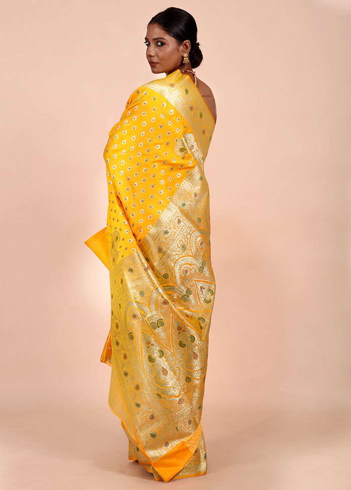 Yellow Banarasi Silk Saree With Blouse Piece