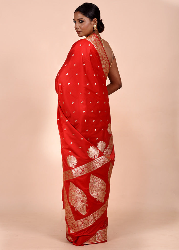 Red Banarasi Silk Saree With Blouse Piece