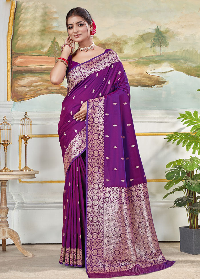 Purple Dupion Silk Saree With Blouse Piece