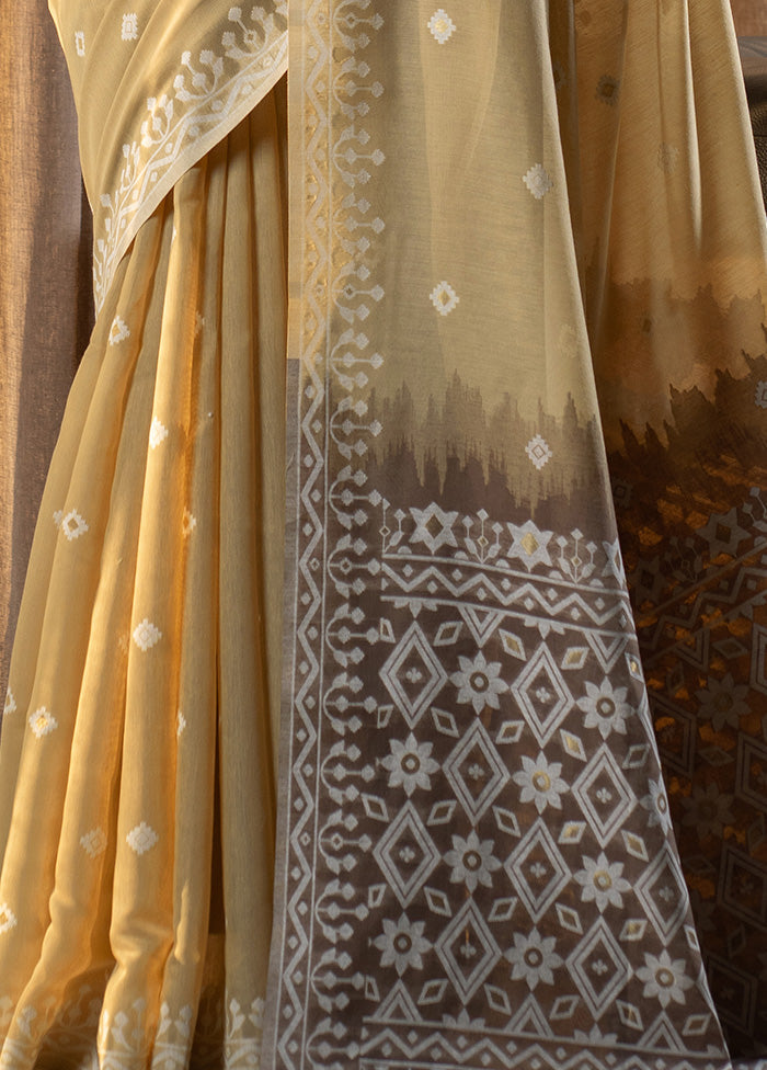 Beige Pure Cotton Saree With Blouse Piece - Indian Silk House Agencies